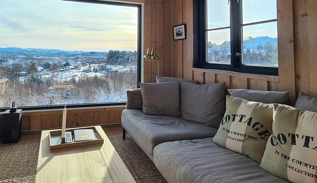 Panoramic cabin with forest and mountain views